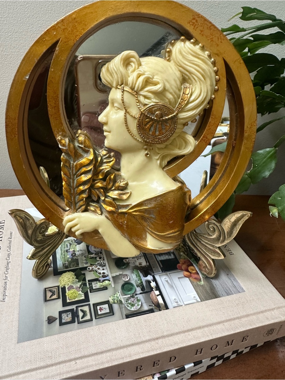 Vintage Art Nouveau Lady Medallion Mirror inspired by Mucha orMasriera